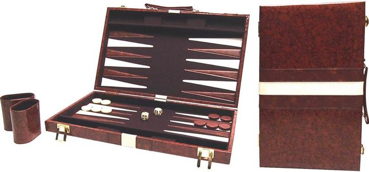 Backgammon Koffer Bruin (38 cm) | HOT Games -, Hobby en Vrije tijd, Gezelschapsspellen | Bordspellen, Nieuw, Verzenden