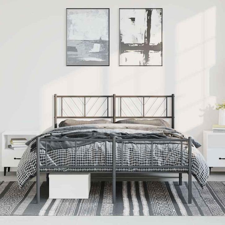 vidaXL Bedframe met hoofd- en voeteneinde metaal zwart, Huis en Inrichting, Slaapkamer | Bedden, Overige maten, 200 cm, Zwart