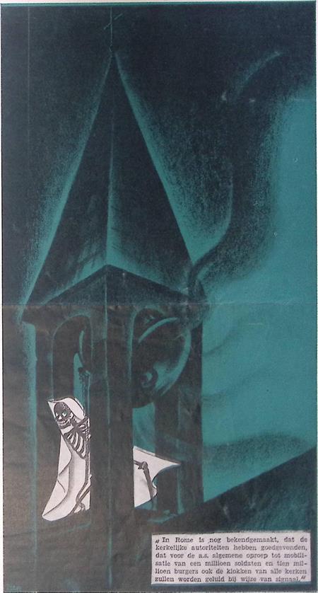 De klokken luiden voor oorlog op spotprent (lijst optie), Antiek en Kunst, Kunst | Litho's en Zeefdrukken, Verzenden