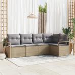 vidaXL 5-delige tuinbank set met kussens in beige poly, Verzenden, Nieuw, Rotan