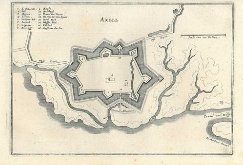 Stadsplattegrond van Axel, Antiek en Kunst, Kunst | Etsen en Gravures