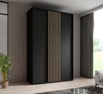 Kledingkast 150cm zwart Schuifdeuren Latjes - Garderobekast, 150 tot 200 cm, Nieuw, Modern, 50 tot 75 cm