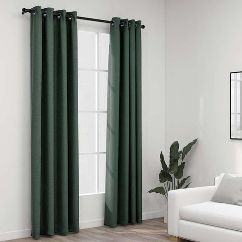 vidaXL Gordijnen linnen-look verduisterend ogen 2 st 140x245, Huis en Inrichting, Stoffering | Gordijnen en Lamellen, Groen, Nieuw