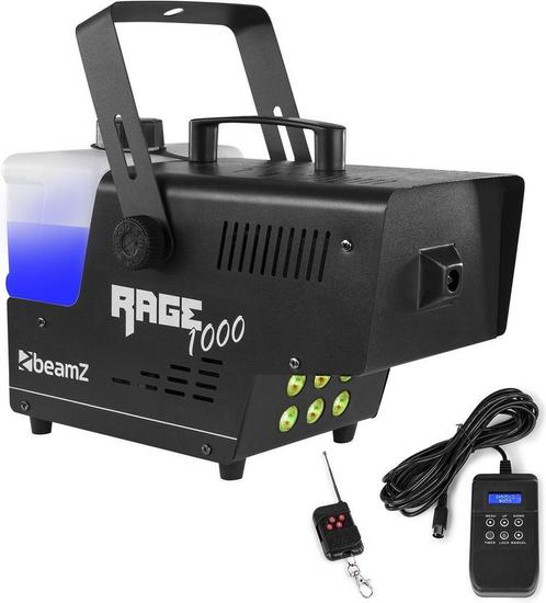 Te huur: Rookmachine met LED BeamZ RAGE1000LED (huren), Hobby en Vrije tijd, Feestartikelen | Verhuur, Zo goed als nieuw, Ophalen of Verzenden
