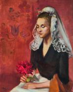 Polín Laporta (1920–2004) - Retrato de joven con mantilla, Antiek en Kunst