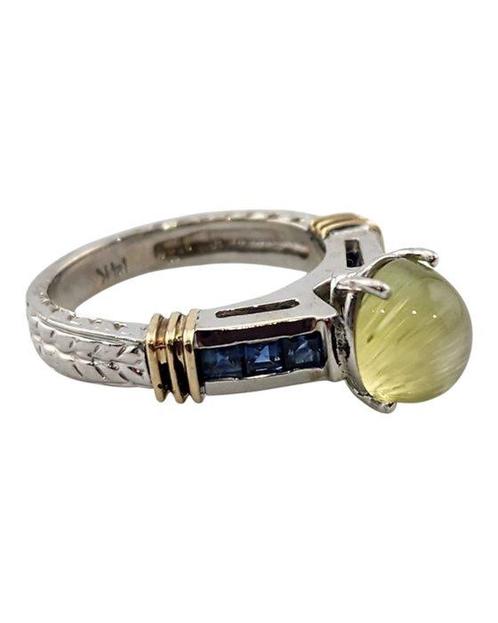 Ring - 14 karaat Witgoud, 2.20 karaat natuurlijke kattenoog, Sieraden, Tassen en Uiterlijk, Ringen