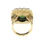 Gouden Victoriaanse ring met jade en roos geslepen diaman..., Gebruikt, Overige kleuren, Ophalen of Verzenden, 17 tot 18