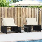vidaXL Ligbedden 2 st met tafel poly rattan zwart, Verzenden, Nieuw