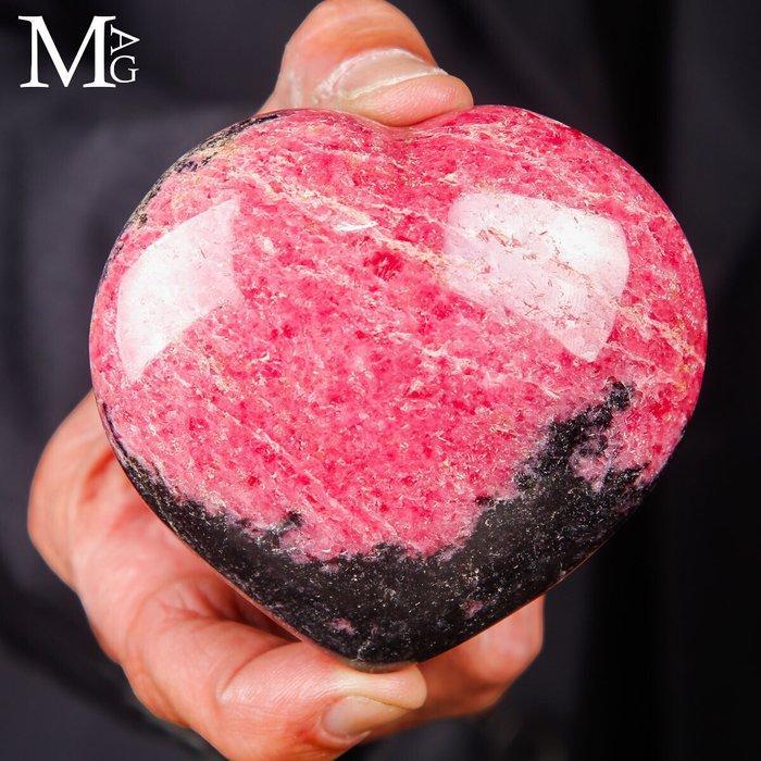 Pink Rhodonite Hart – Peru - Hart Palm Steen - Hoogte: 81 mm, Verzamelen, Mineralen en Fossielen