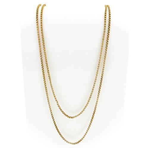 Antieke jasseron schakel ketting/sautoir | 146 cm, Sieraden, Tassen en Uiterlijk, Kettingen, Overige kleuren, Gebruikt, Goud, Ophalen of Verzenden
