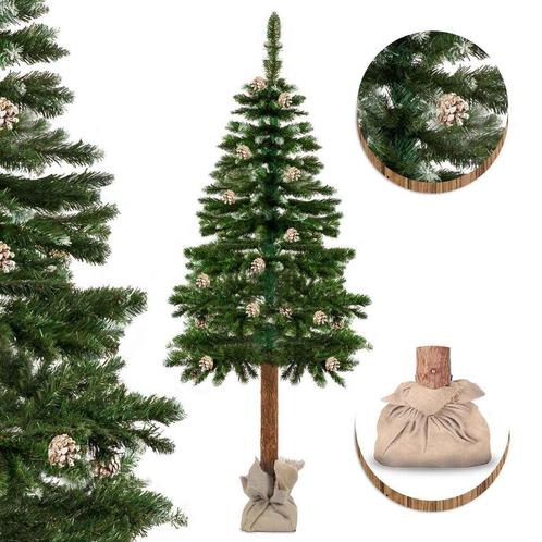 Luxe kunstkerstboom - 180 cm - met houten stam, dennenapp..., Diversen, Kerst, Nieuw, Ophalen of Verzenden