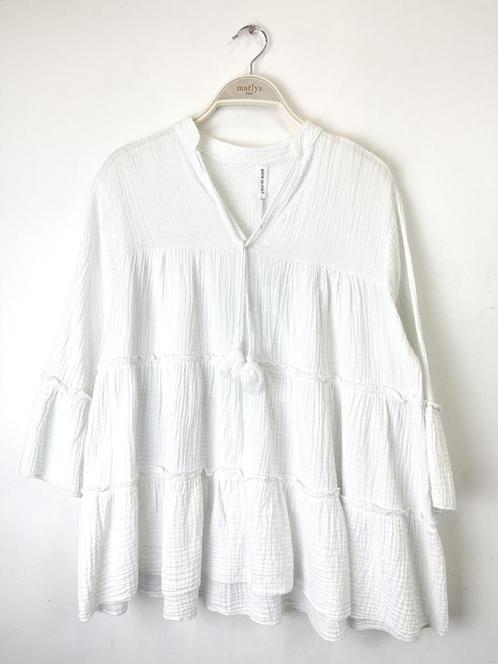 Katoenen blouse met volants - uitlopende mouwen - ronde, Kleding | Dames, T-shirts