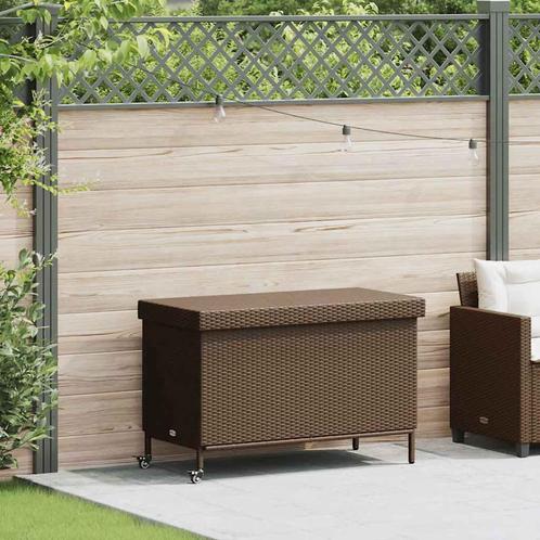 vidaXL Tuinbox met wielen 110x55x73 cm poly rattan bruin, Tuin en Terras, Overige Tuin en Terras, Nieuw, Verzenden