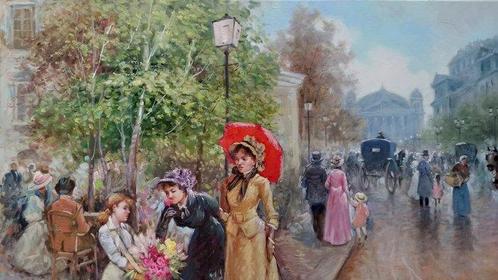 Domenico Ronca (1964) - Paris city life - Belle Epoque, Antiek en Kunst, Kunst | Schilderijen | Klassiek