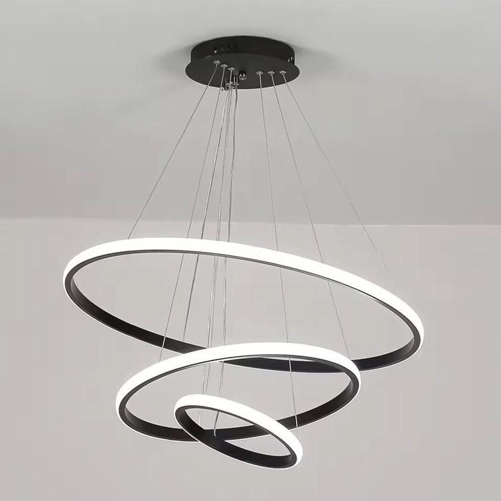 Korting: Moderne 3-Ring Dimbare Hanglamp – Zwart Aluminium, Huis en Inrichting, Lampen | Hanglampen, Nieuw, Overige materialen