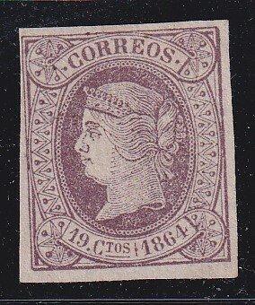 Spanje 1864 - Isabel II, 19 paarse kwartjes., Postzegels en Munten, Postzegels | Europa | Spanje