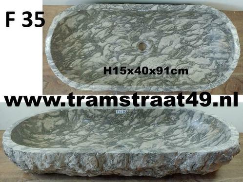 Grijs / wit marmer wastafels | trog wasbak | lange wasbakken
