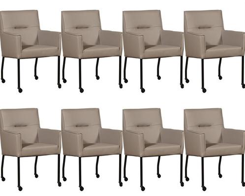 Set van 8 Taupe leren moderne eetkamerstoelen - Toledo Leer, Huis en Inrichting, Stoelen, Vijf, Zes of meer stoelen, Overige kleuren