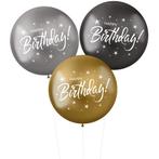 Ballonnen Happy Birthday Zwart Zilver Goud 48cm 3st, Hobby en Vrije tijd, Feestartikelen, Nieuw, Verzenden