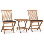 vidaXL 3-delige Tuinset inklapbaar met kussen massief, Tuin en Terras, Tuinsets en Loungesets, 2 zitplaatsen, Verzenden, Teakhout
