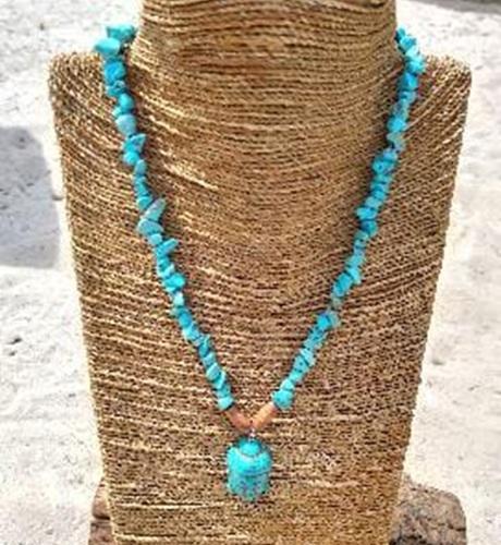 Natuursteen - hand gemaakt - met turqoise steentje - hanger, Sieraden, Tassen en Uiterlijk, Kettinghangers, Verzenden