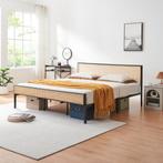Metalen bed Linköping 185x206x90 cm zwart en rotan look [en., Huis en Inrichting, Slaapkamer | Bedden, Verzenden, Nieuw