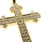 18 Krt. Gouden hanger van een kruis met diamant | 0,31 ct., Sieraden, Tassen en Uiterlijk, Bedels, Overige merken, Goud, Gebruikt