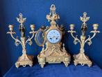 Klok en garnituur set (3) - Brons, Glas - 1850-1900, Antiek en Kunst