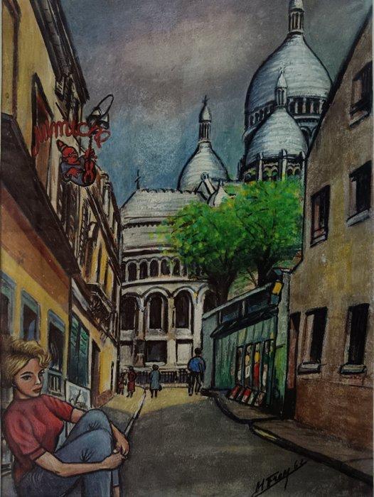 M. Frey (XX) - Ragazza in un vicolo parigino, Antiek en Kunst, Kunst | Schilderijen | Klassiek