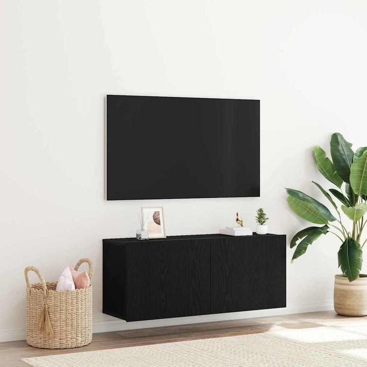 vidaXL TV-kast Zwart Eiken 100 x 30 x 41 cm Bewerkt hout, Huis en Inrichting, Kasten | Televisiemeubels, Nieuw, Minder dan 50 cm