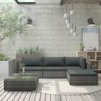 vidaXL 5-delige Loungeset met kussens poly rattan grijs, 5 zitplaatsen, Nieuw, Loungeset, Verzenden