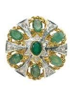 Zonder Minimumprijs - Ring - 9 kt. Geel goud, Zilver Smaragd, Sieraden, Tassen en Uiterlijk, Antieke sieraden