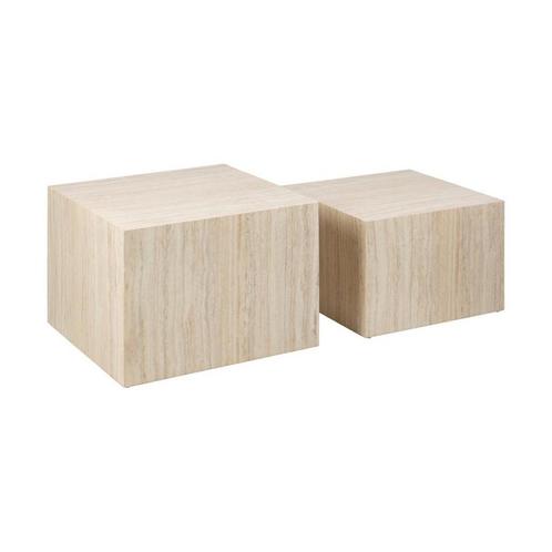 *WOONWINKEL* Vierkante Salontafelset Beige Travertin Look, Huis en Inrichting, Tafels | Salontafels, Nieuw, Verzenden
