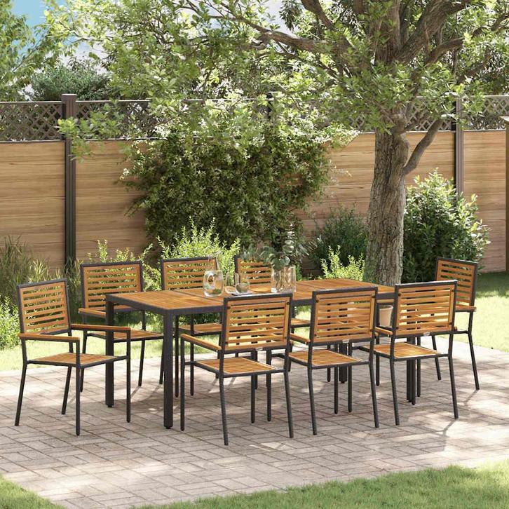 vidaXL Tuin Eetset 9 pcs Zwart poly rattan, Tuin en Terras, Tuinstoelen, Nieuw, Rotan, Verzenden