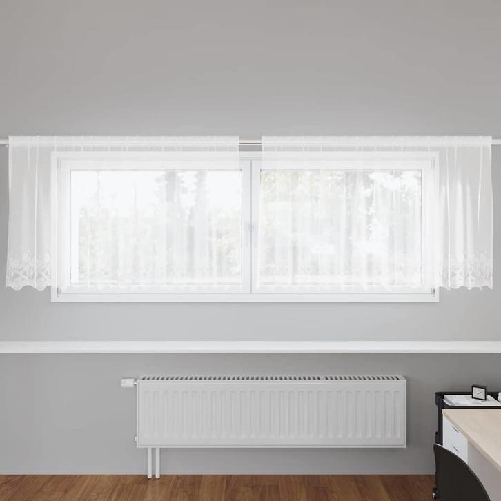 vidaXL Kantgordijn met gordijnen Bloemen Wit 100 x 300 cm, Huis en Inrichting, Stoffering | Gordijnen en Lamellen, Wit, Nieuw