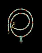 Halsketting met oude Egyptische mummekralen en bronzen