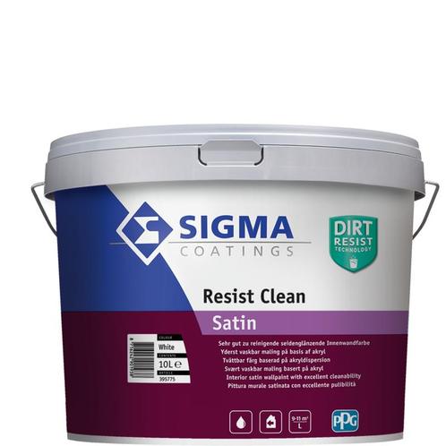 Sigma Resist Clean Satin - Wit - 10 liter (Muurverf latex), Doe-het-zelf en Verbouw, Verf, Beits en Lak, Verf, Wit, Nieuw, 10 tot 15 liter