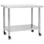 vidaXL Keukenwerktafel met wielen 100x60x85 cm roestvrij, Verzenden