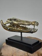 Beeld, Unieke bronzen krokodillen schedel - op standaard -