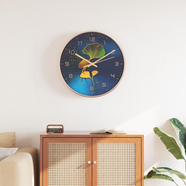 vidaXL Wandklok Ø29,5 cm polystyreen en glas goudkleurig en, Huis en Inrichting, Woonaccessoires | Klokken, Nieuw, Verzenden