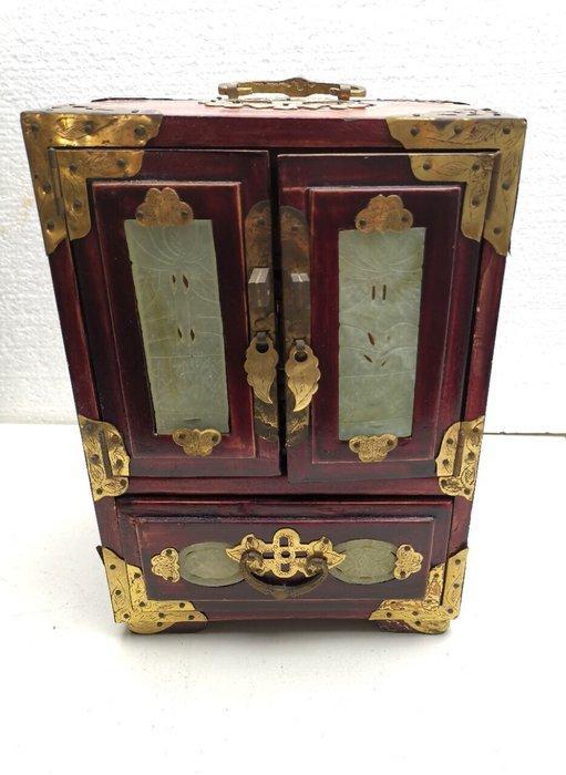 Sieradendoos - Hout, Messing, Steen - Chinees sieradenkastje, Antiek en Kunst, Curiosa en Brocante