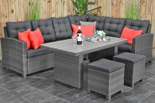 Las Palmas Loungeset Hoekbank Hoge Tafel Polywood met Krukje, Tuin en Terras, Tuinsets en Loungesets, Bank, Eettafel, Hocker, 7 zitplaatsen