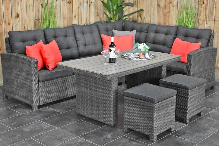 Las Palmas Loungeset Hoekbank Hoge Tafel Polywood met Krukje, Tuin en Terras, Tuinsets en Loungesets, Bank, Eettafel, Hocker, 7 zitplaatsen
