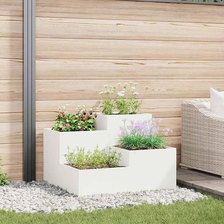 vidaXL Tuin Bloempot Wit 100 x 100 x 60 cm Staal, Tuin en Terras, Bloembakken en Plantenbakken, 100 cm of meer, Nieuw, Metaal