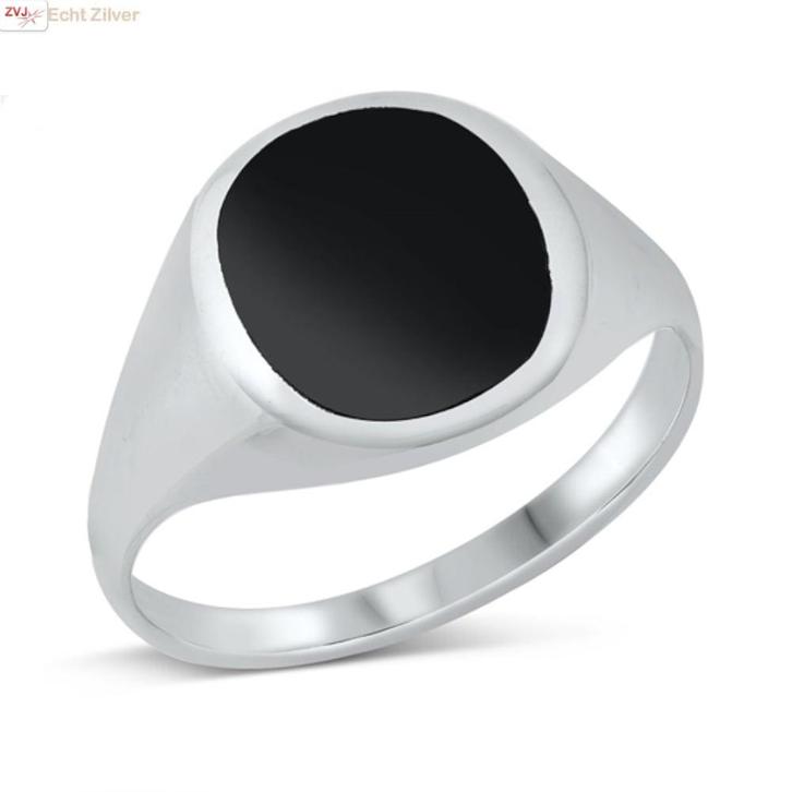 Zilveren zwarte onyx zegelring, Sieraden, Tassen en Uiterlijk, Ringen, Nieuw, Verzenden