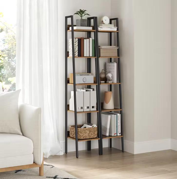 Smalle Boekenkast met 5 Planken – Vintage Bruin en Staal Rek, Huis en Inrichting, Kasten | Boekenkasten, Nieuw, Verzenden