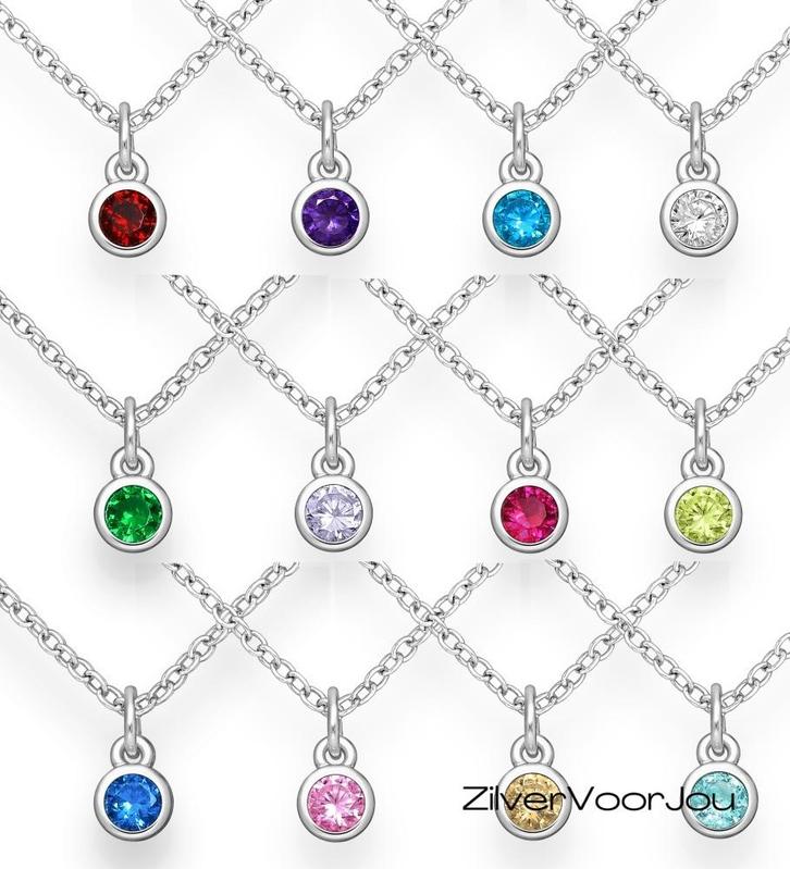 925 Zilveren geboorstesteen ketting, Sieraden, Tassen en Uiterlijk, Kettingen, Nieuw, Verzenden