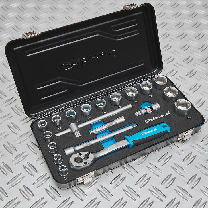 Datona Dopsleutelset Datona 8 t/m 24mm met 3/8 ratel -, Doe-het-zelf en Verbouw, Gereedschap | Handgereedschap, Nieuw, Ophalen of Verzenden