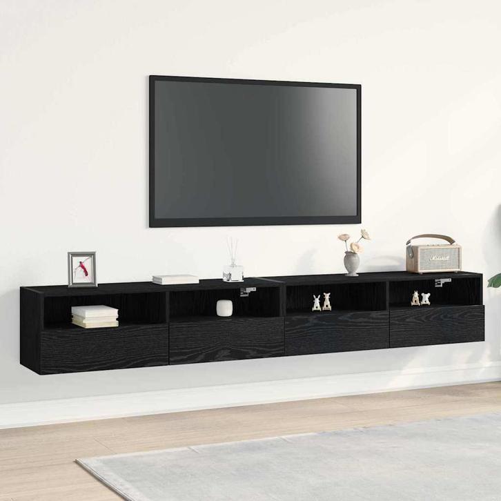 vidaXL TV Wandkast 2 pcs Zwart eiken 100 x 30 x 30 cm, Huis en Inrichting, Kasten | Televisiemeubels, Nieuw, Minder dan 50 cm