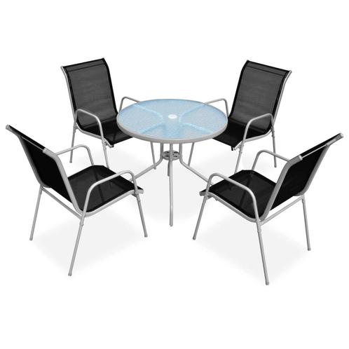 vidaXL 5-delige Tuinset staal zwart, Tuin en Terras, Tuinsets en Loungesets, Tuinset, Nieuw, 5 zitplaatsen, Textileen, Verzenden